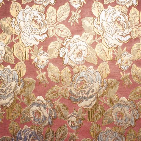 pink gold metallic rose fabric|Metallic Gold Rose Brocade Fabric .